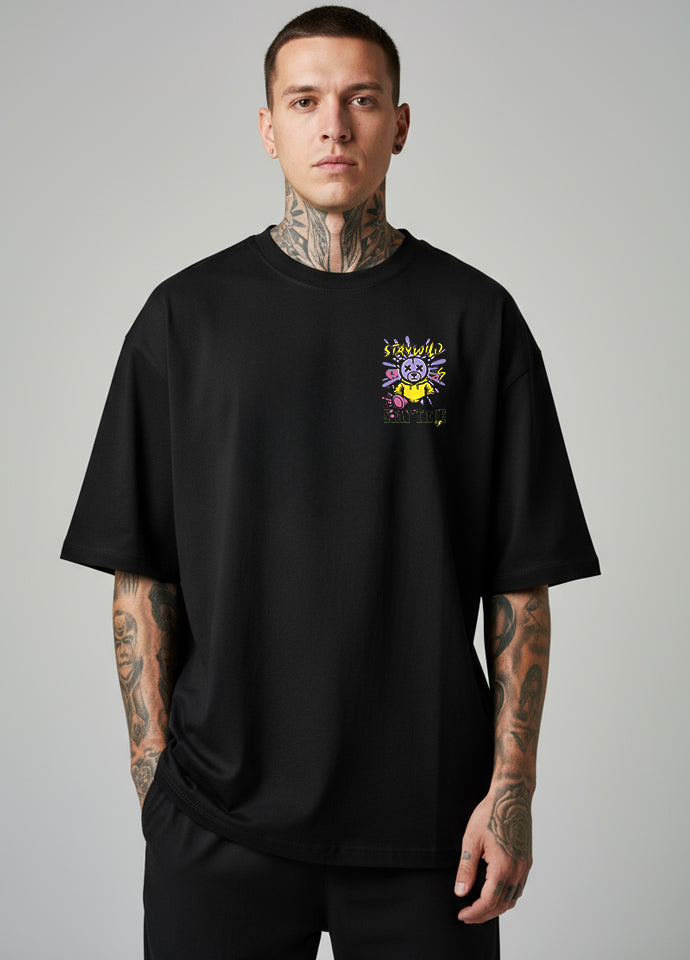 Tricou Oversize Negru – Stay Wild Stay True Bear
