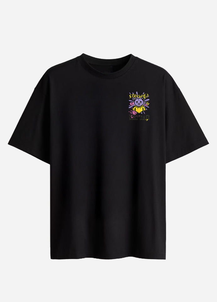 Tricou Oversize Negru – Stay Wild Stay True Bear