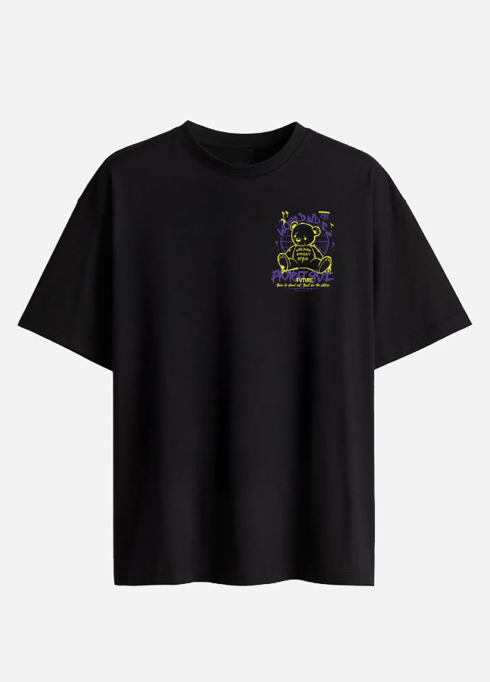 Tricou Oversize Negru – Worldwide Street Style Bear