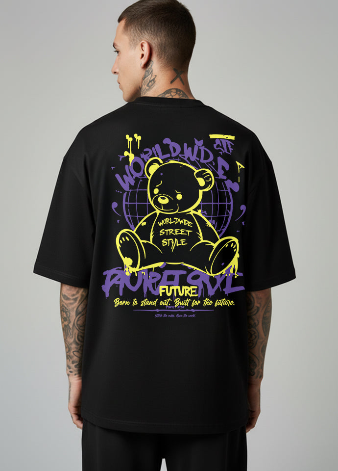 Tricou Oversize Negru – Worldwide Street Style Bear