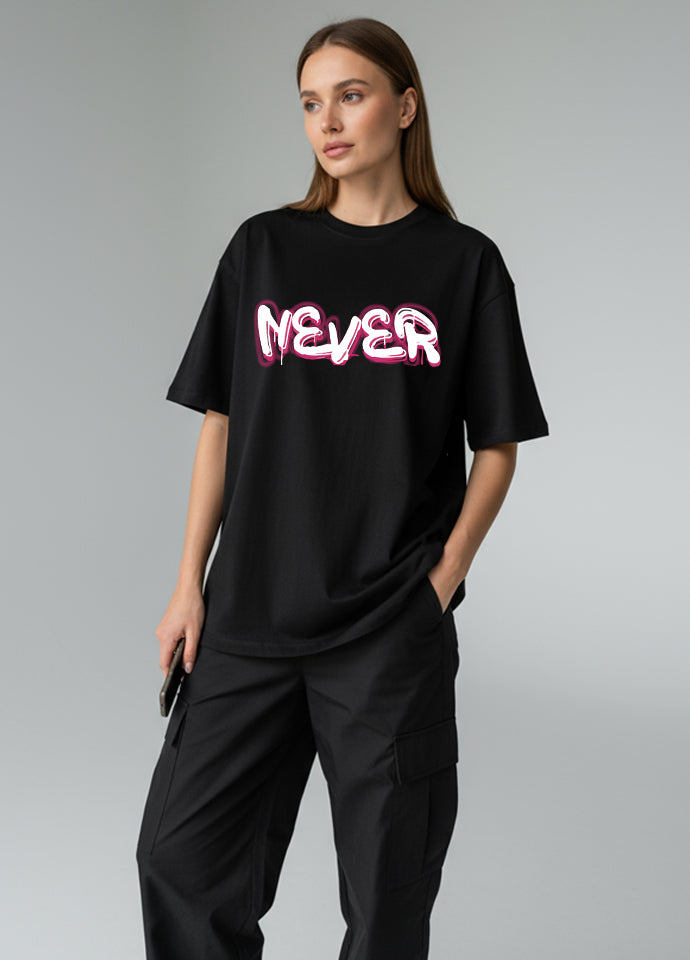 Tricou Oversize Negru – Never Grow Up