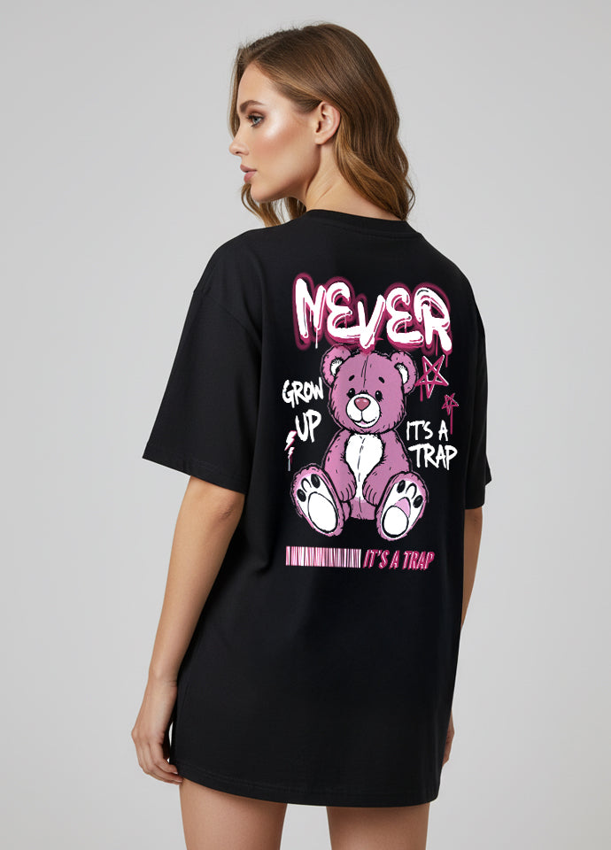 Tricou Oversize Negru – Never Grow Up