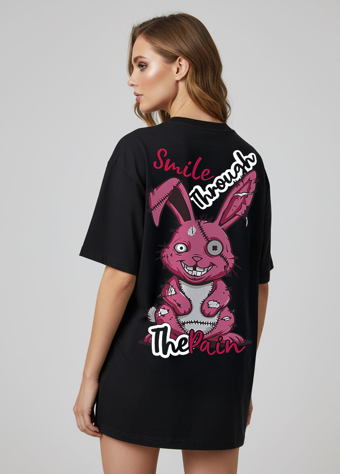 Tricou Oversize Negru – Smile Through The Pain