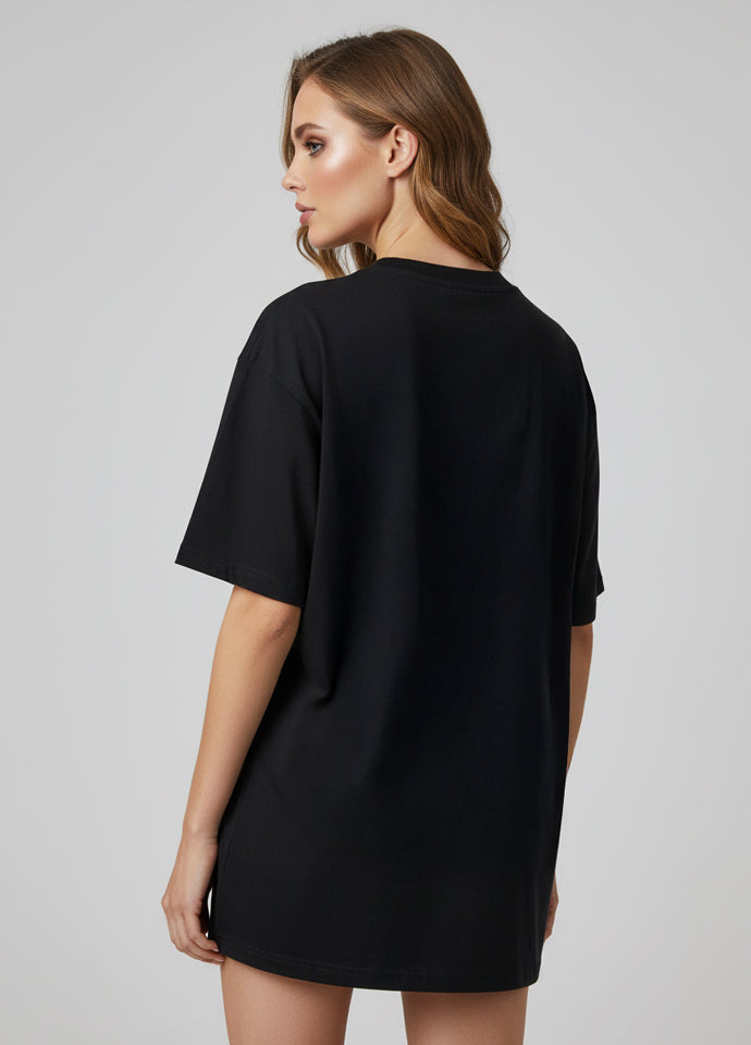 Tricou Oversize Negru – Stay Wild – Leopard Print Gold